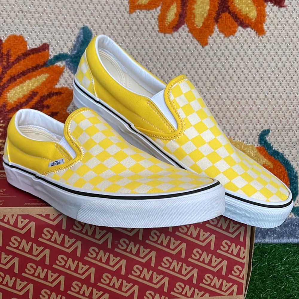 Vans Classic Slip On Checkerboard Cyber Yellow/True White Men’s sneakers - Picture 5 of 16